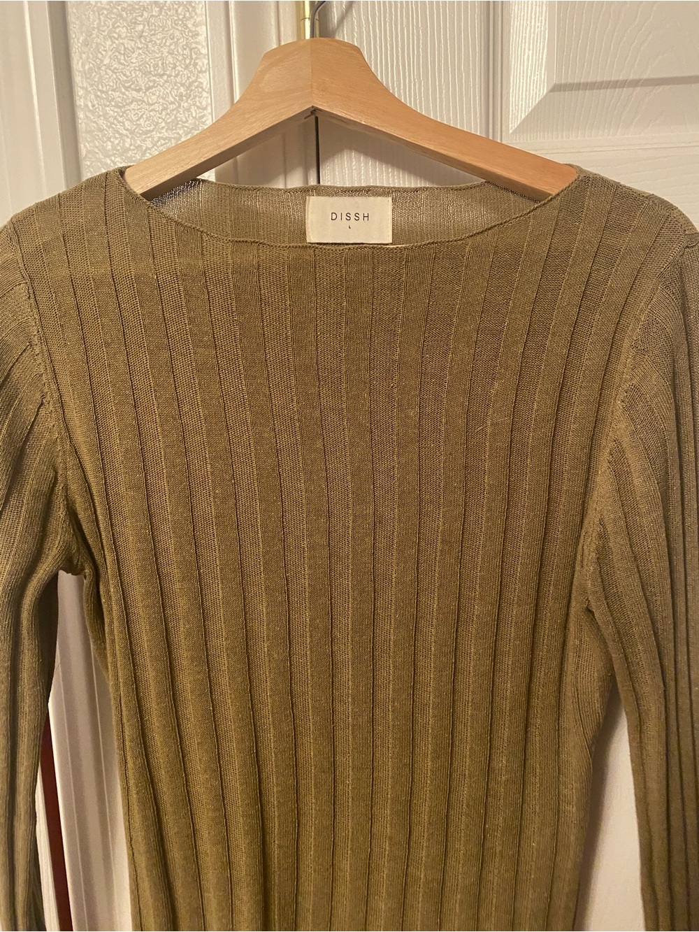 DISSH Olive Green Ribbed Boat Neck Sweater